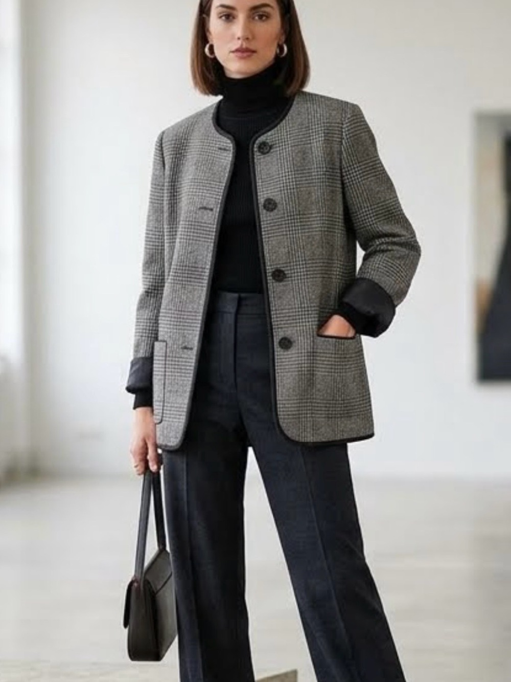 Vintage 80s Yves Venet Plaid Blazer/Jacket Made in Canada Tweed Minimalist